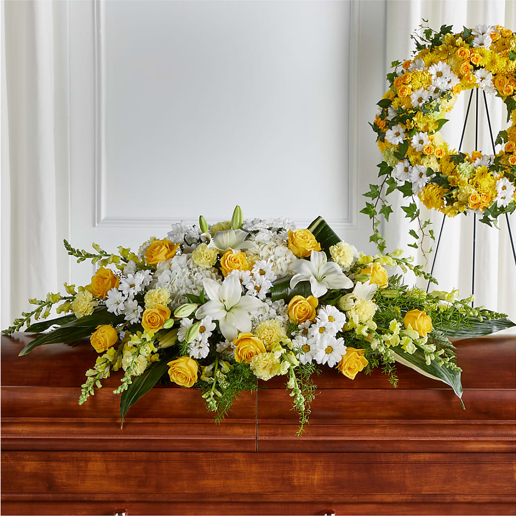 Golden Harmony Casket Spray – Gateway Florist, Rockwood TN