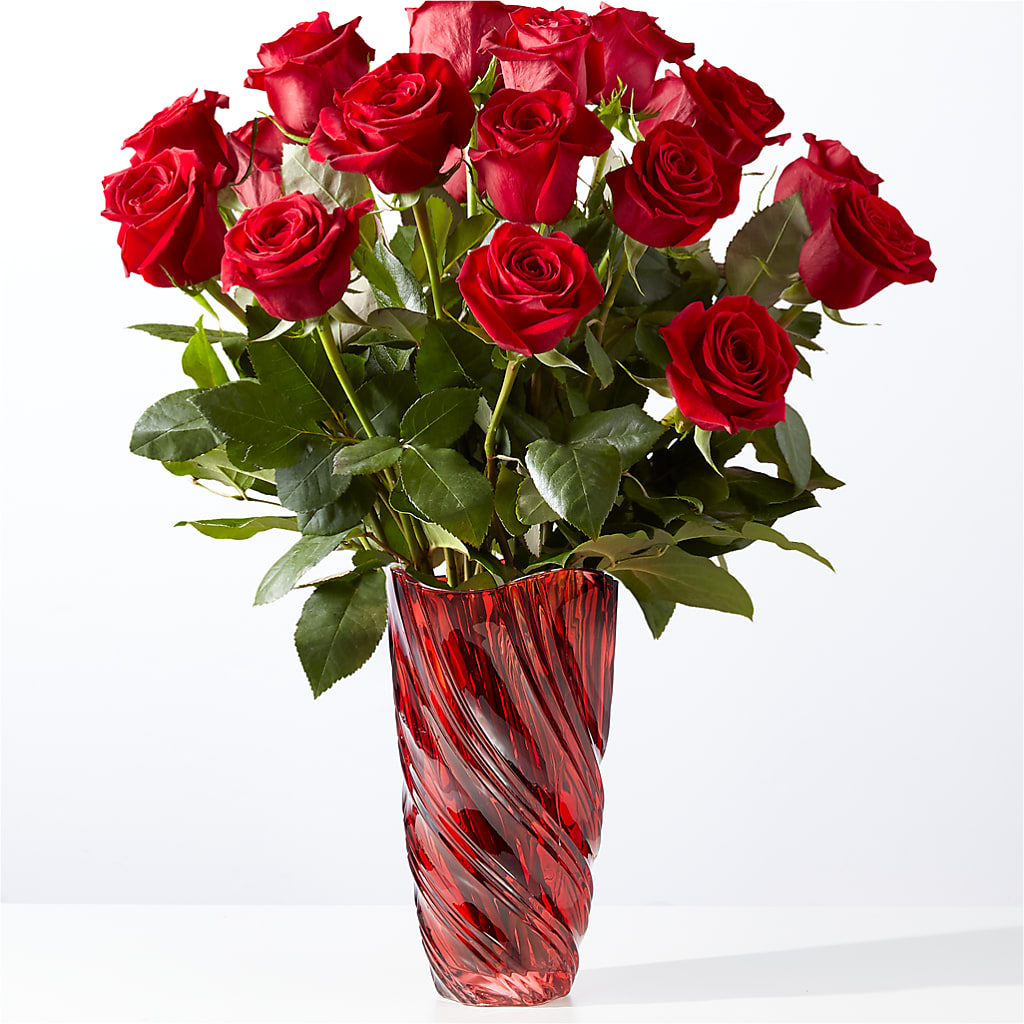 Classic Love Red Rose Bouquet with Luxe Swirl Vase – Gateway Florist, Rockwood TN